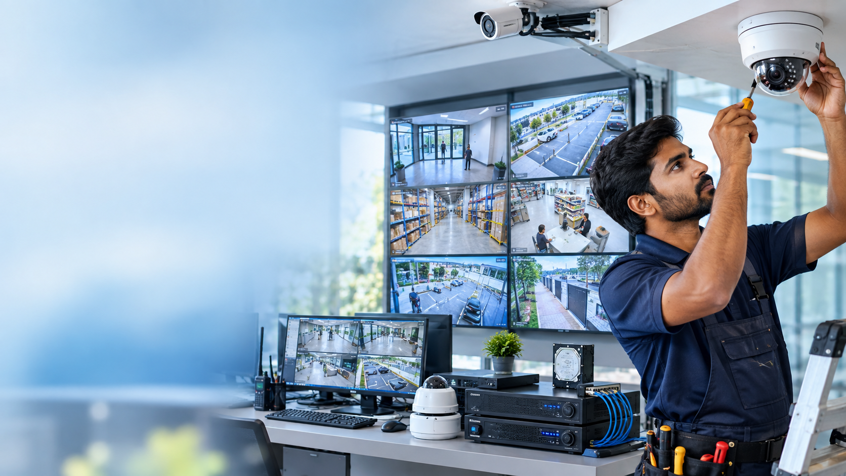 CCTV Technician in Modern Control Room